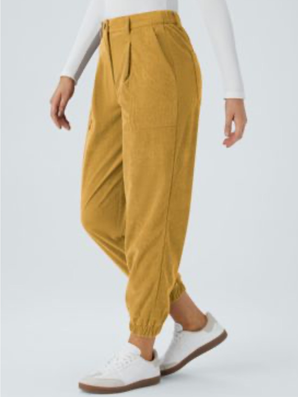 HALARA Womens Corduroy Jogger Pants in Mustard